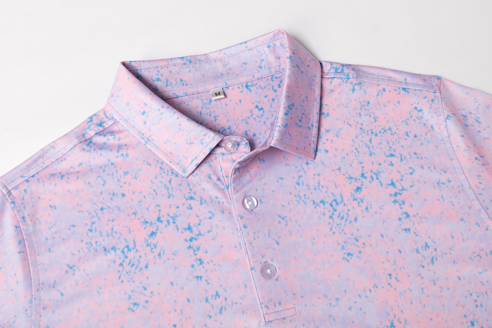 Pink - blue splatter pattern Antimicrobial quick dry slim fit polo shirt
