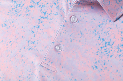 Pink - blue splatter pattern Antimicrobial quick dry slim fit polo shirt