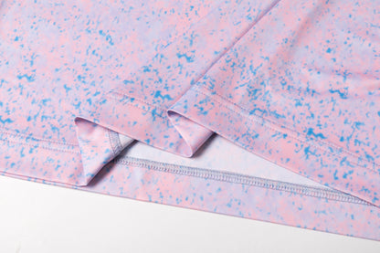 Pink - blue splatter pattern Antimicrobial quick dry slim fit polo shirt