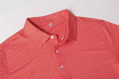 Red houndstooth pattern Antimicrobial quick dry slim fit polo shirt