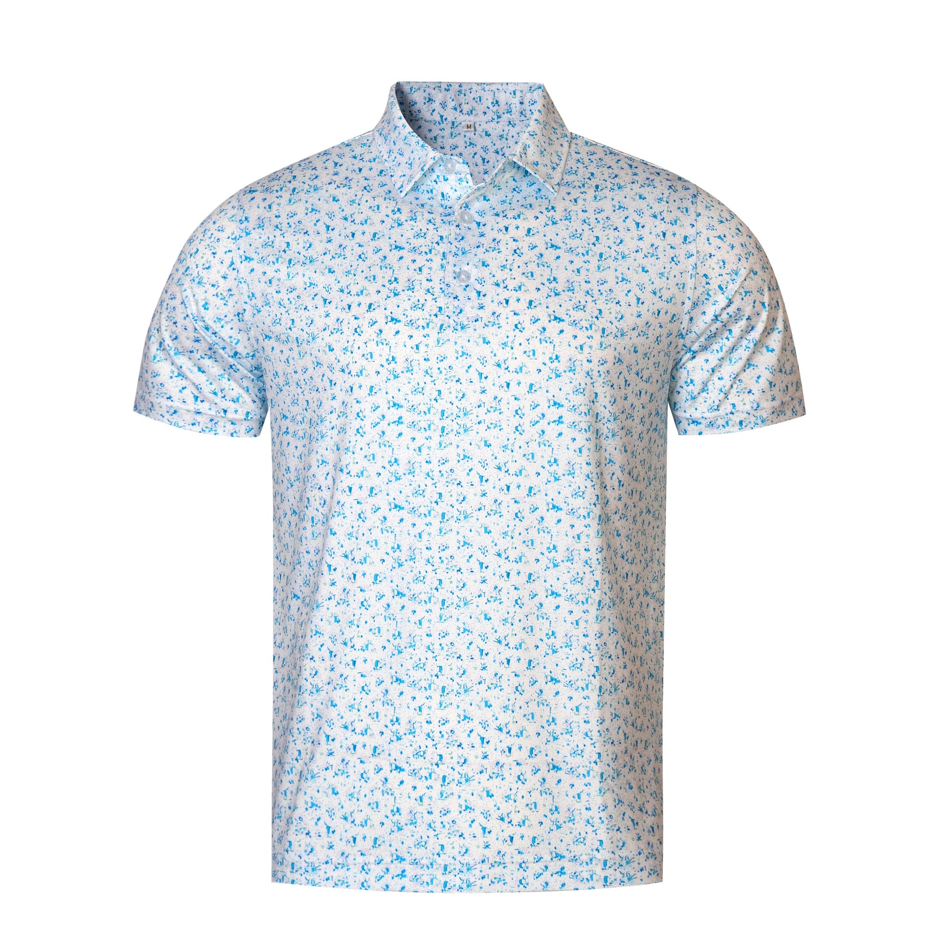 Blue Splatter Print Antimicrobial quick dry slim fit polo shirt