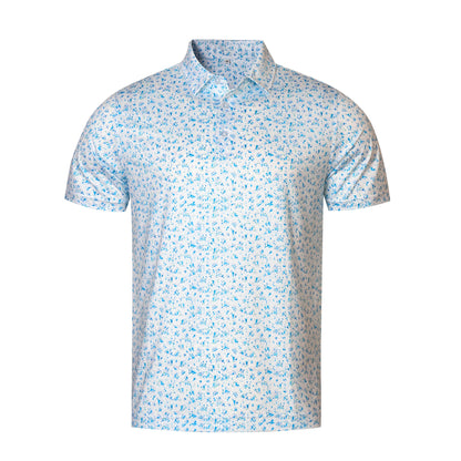 Blue Splatter Print Antimicrobial quick dry slim fit polo shirt
