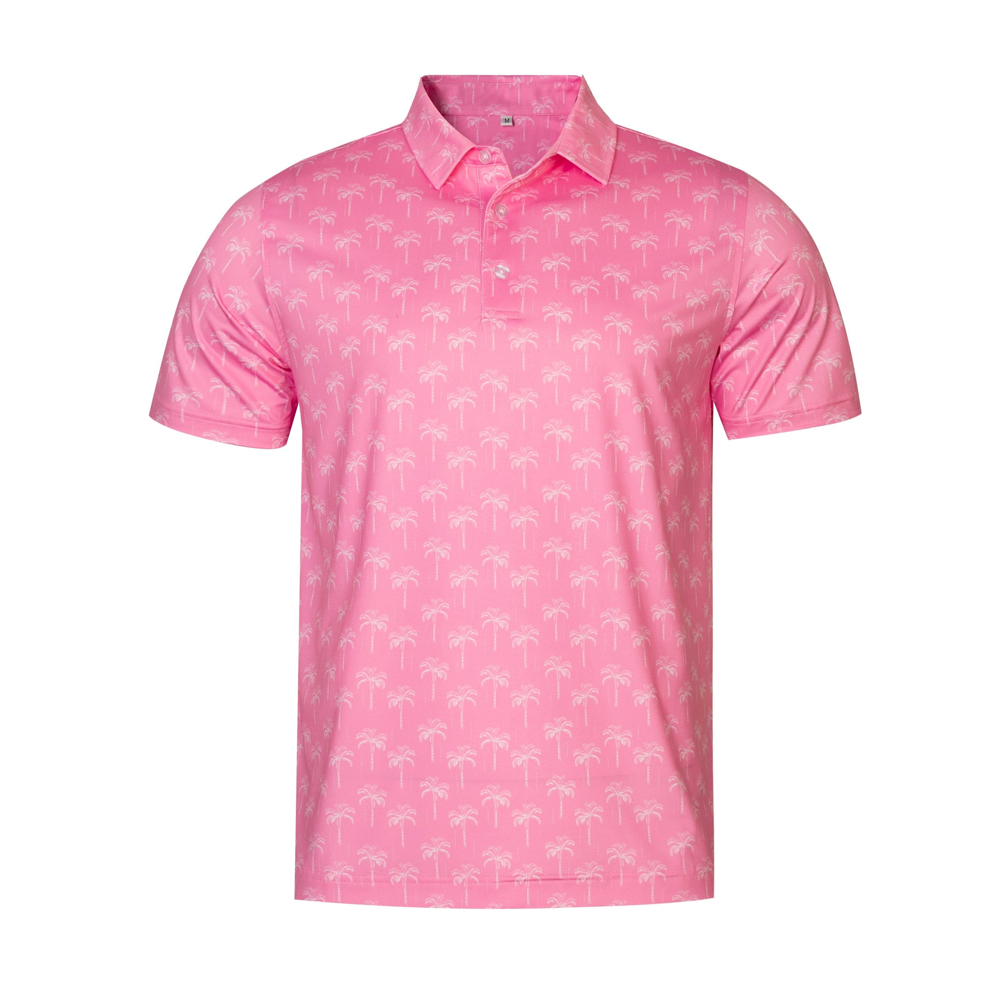 Pink coconut tree print Antimicrobial quick dry slim fit polo shirt