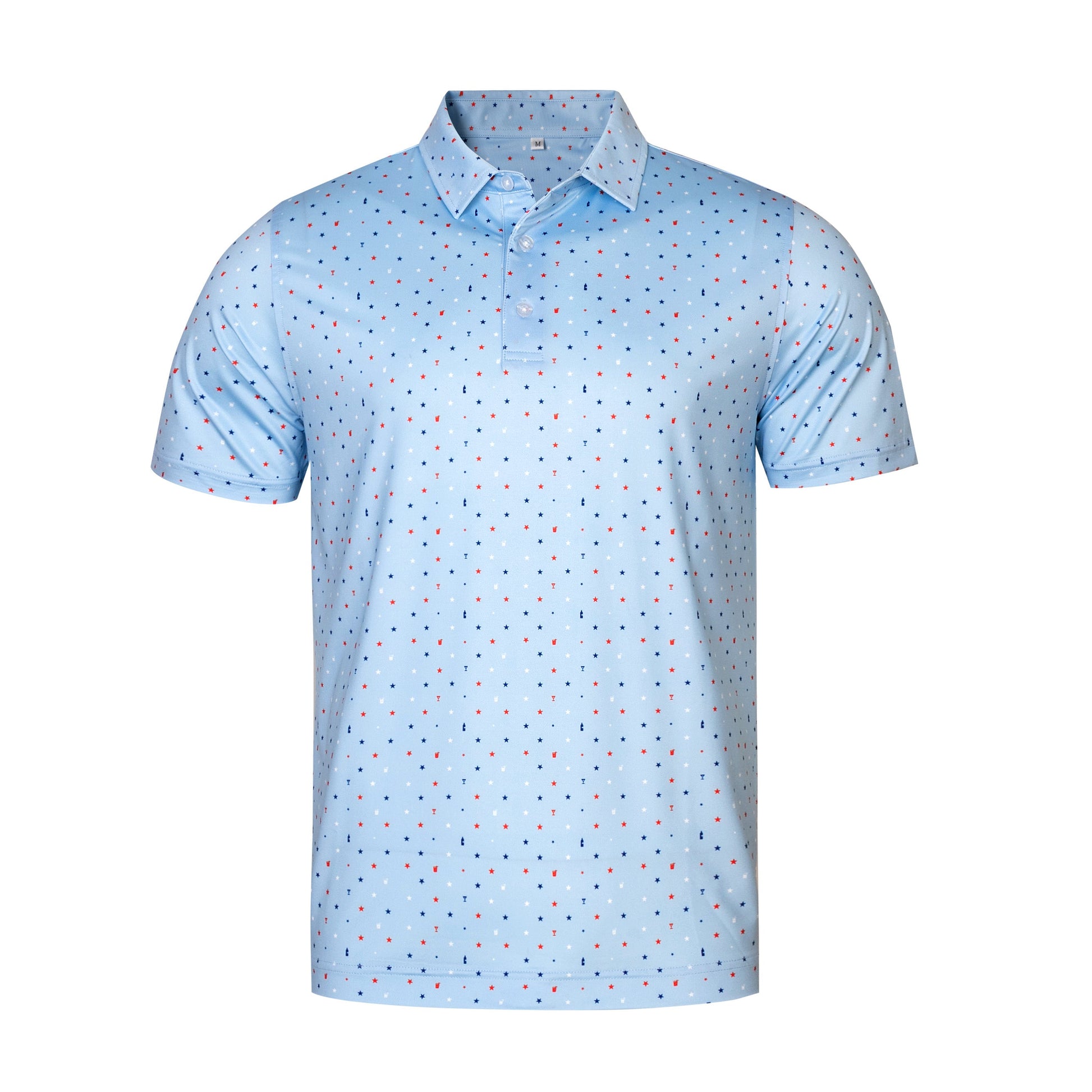 Blue American - themed print Antimicrobial quick dry slim fit polo shirt