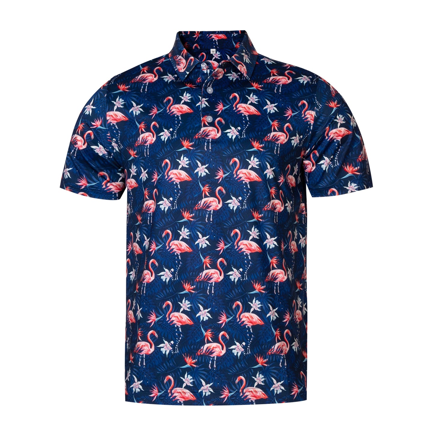 Tropical flamingo floral pattern Antimicrobial quick dry slim fit polo shirt