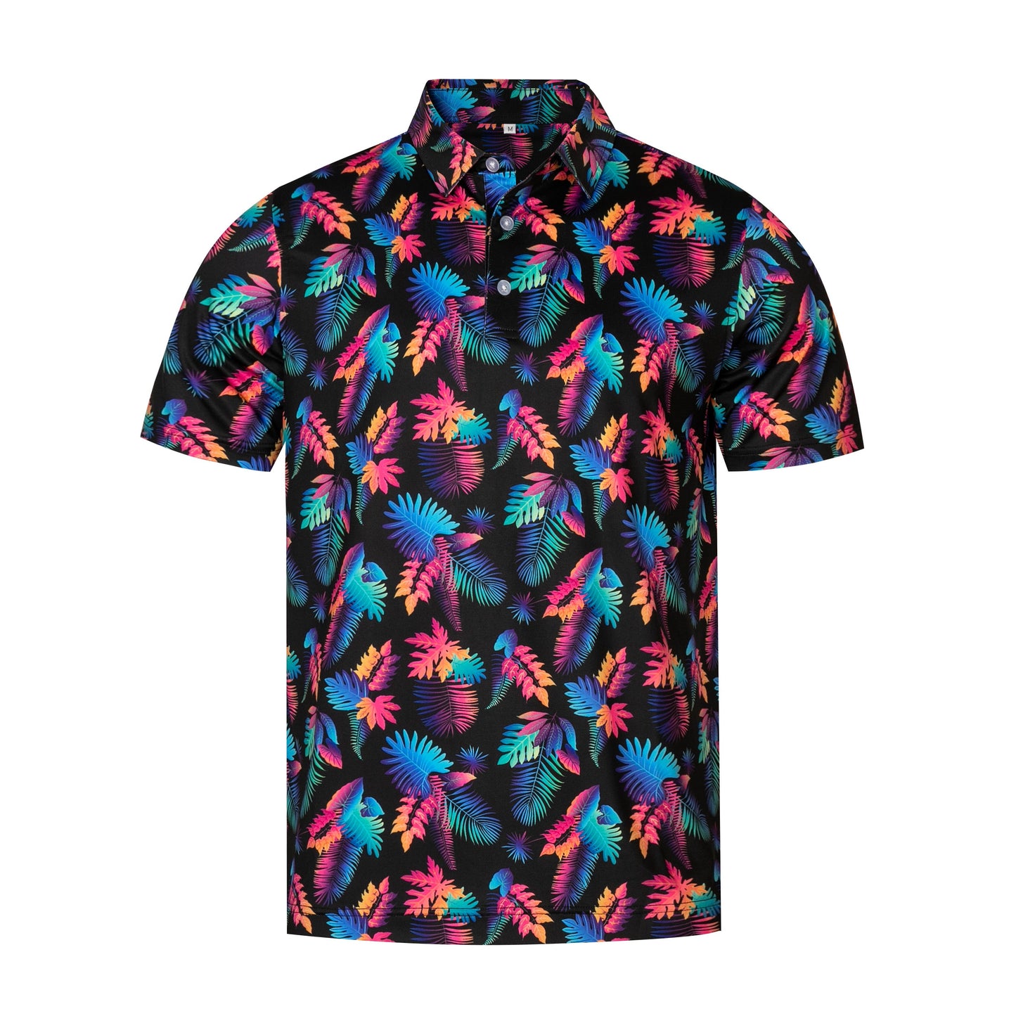Colorful Tropical Plant Leaf Pattern Antimicrobial quick dry slim fit polo shirt