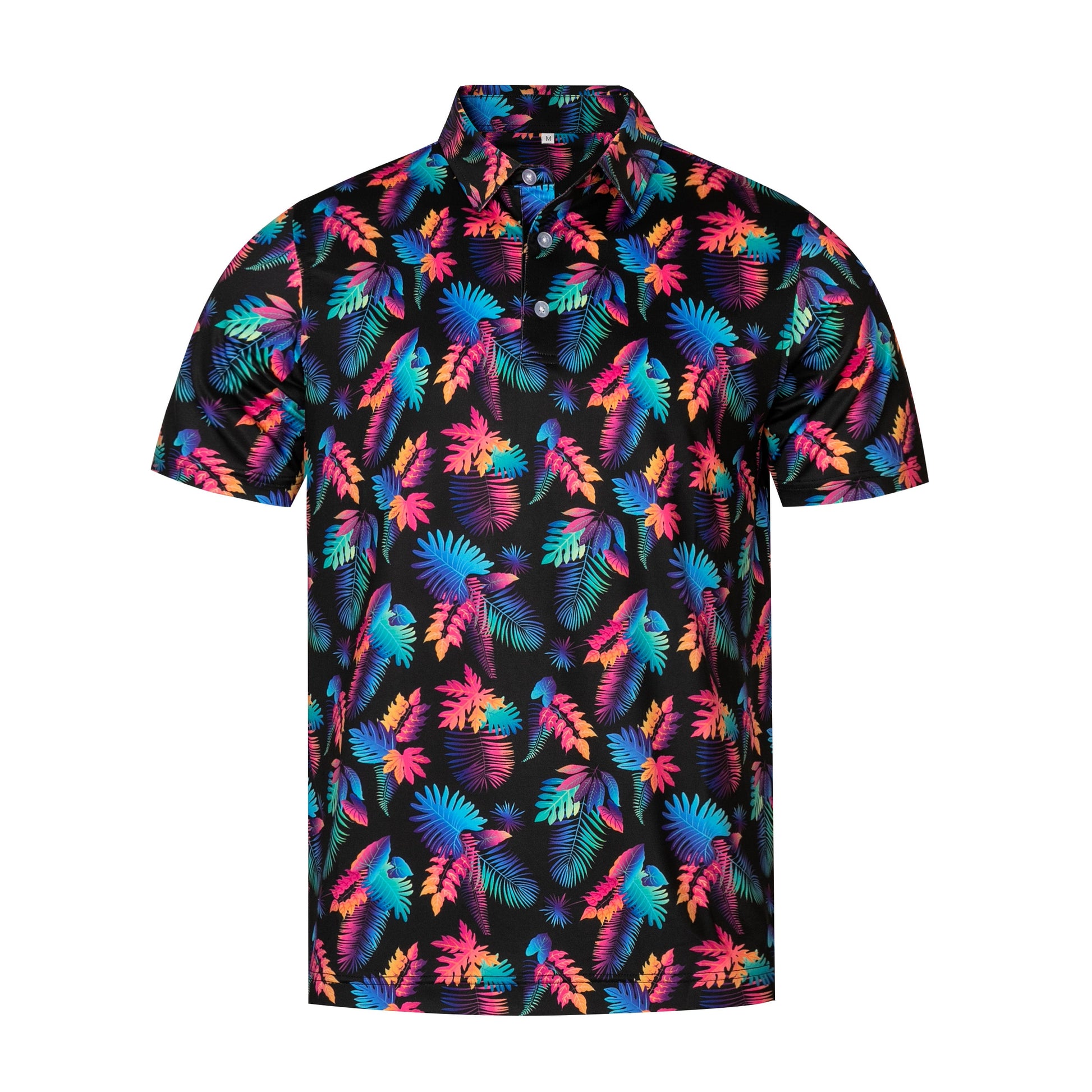 Colorful Tropical Plant Leaf Pattern Antimicrobial quick dry slim fit polo shirt