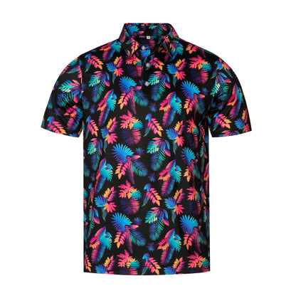 Colorful Tropical Plant Leaf Pattern Antimicrobial quick dry slim fit polo shirt