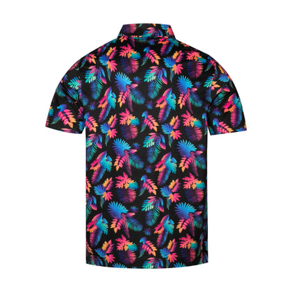 Colorful Tropical Plant Leaf Pattern Antimicrobial quick dry slim fit polo shirt