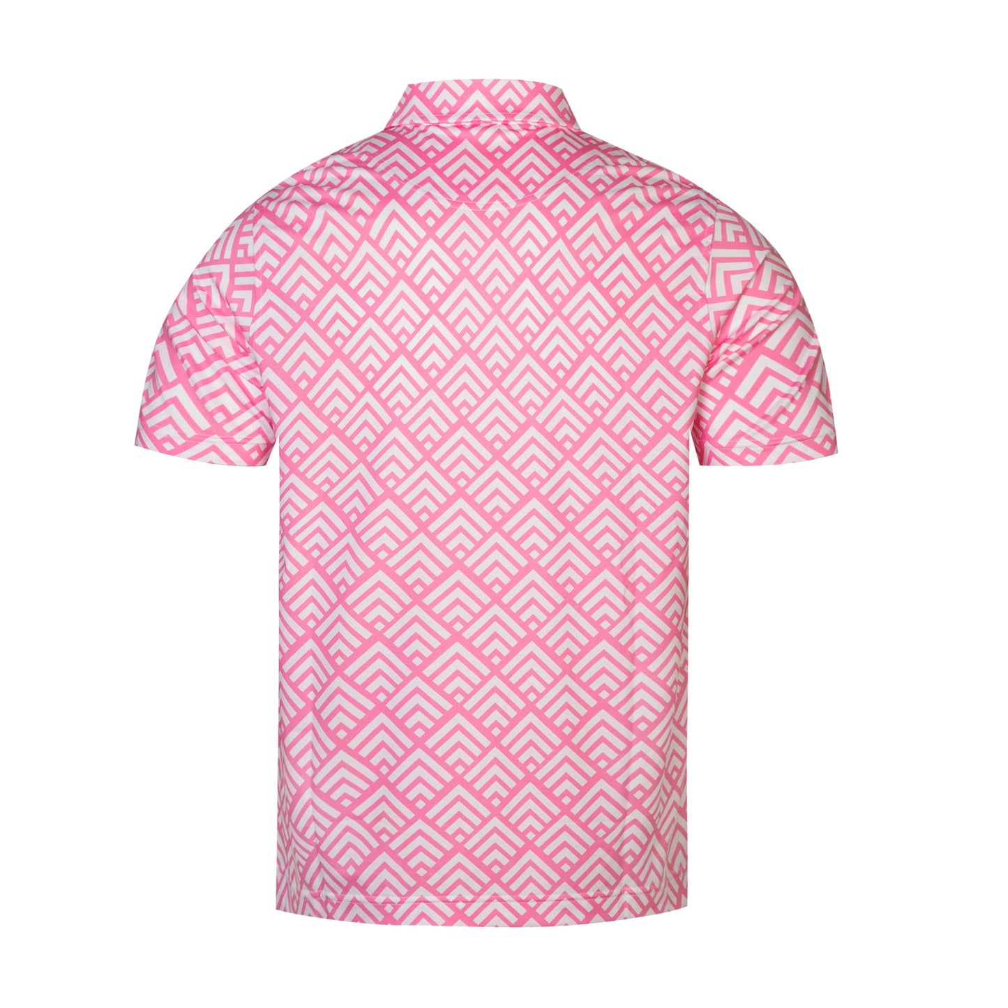 Pink diamond - shaped zigzag pattern Antimicrobial quick dry slim fit polo shirt