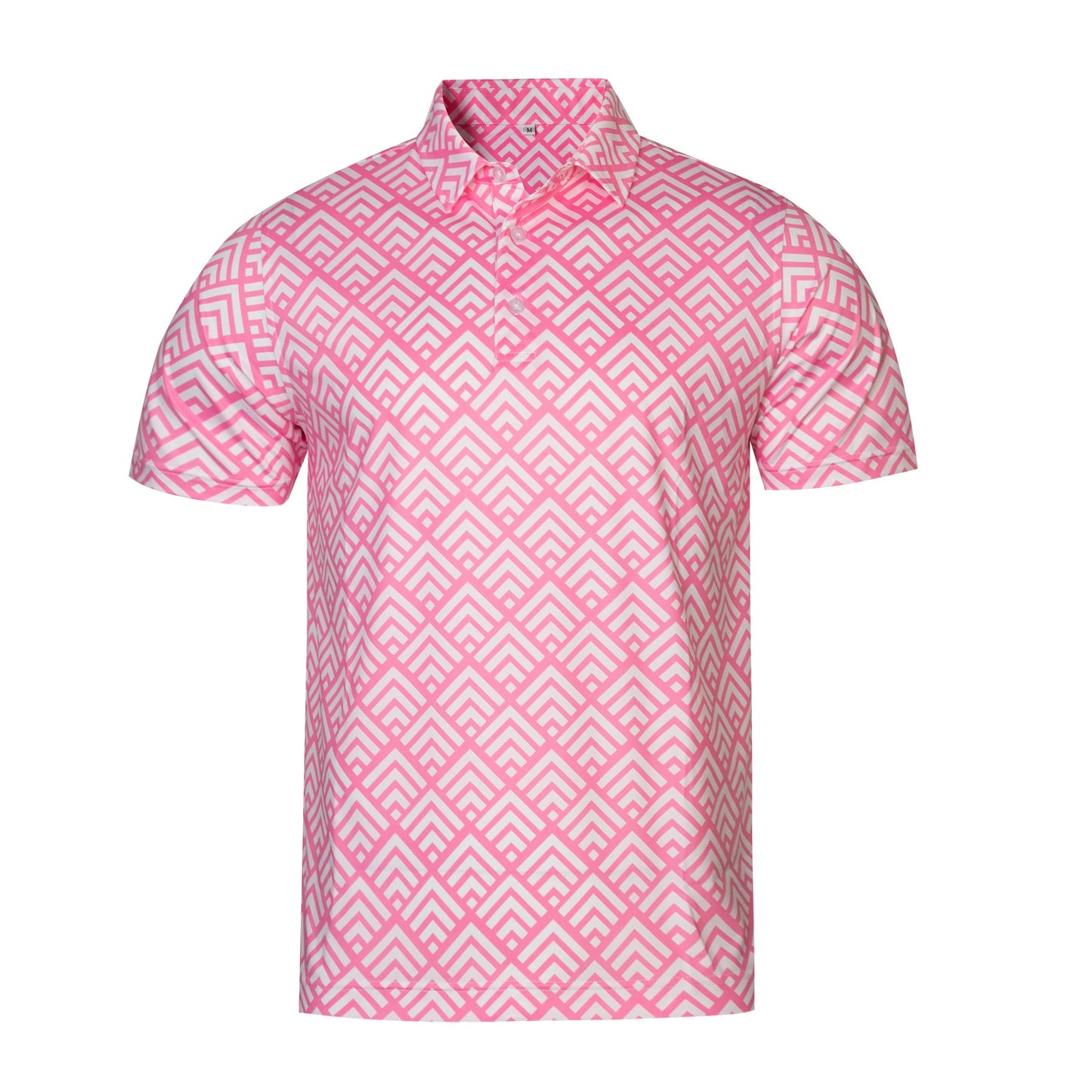 Pink diamond - shaped zigzag pattern Antimicrobial quick dry slim fit polo shirt