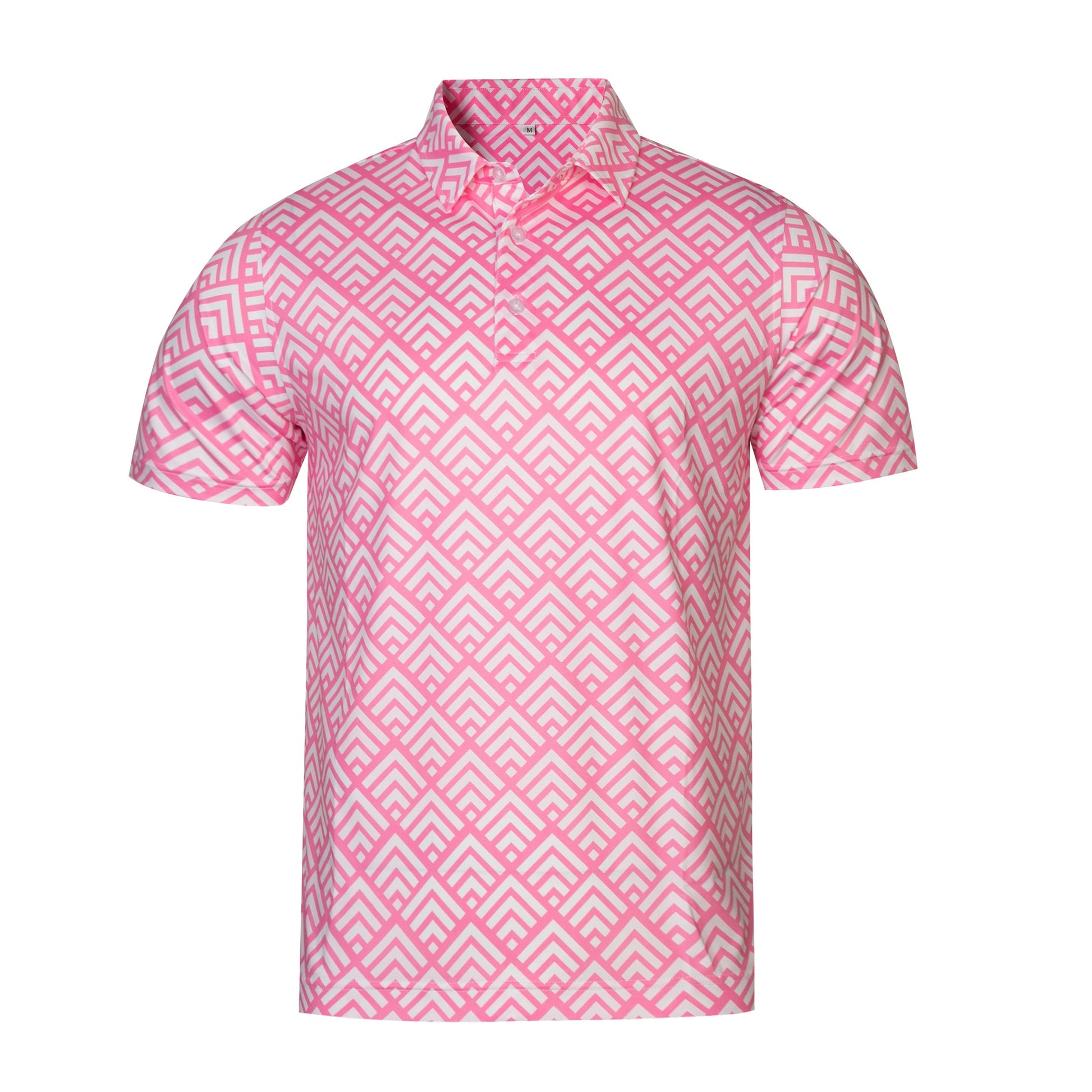 Pink diamond - shaped zigzag pattern Antimicrobial quick dry slim fit polo shirt