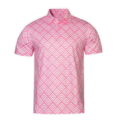 Pink diamond - shaped zigzag pattern Antimicrobial quick dry slim fit polo shirt