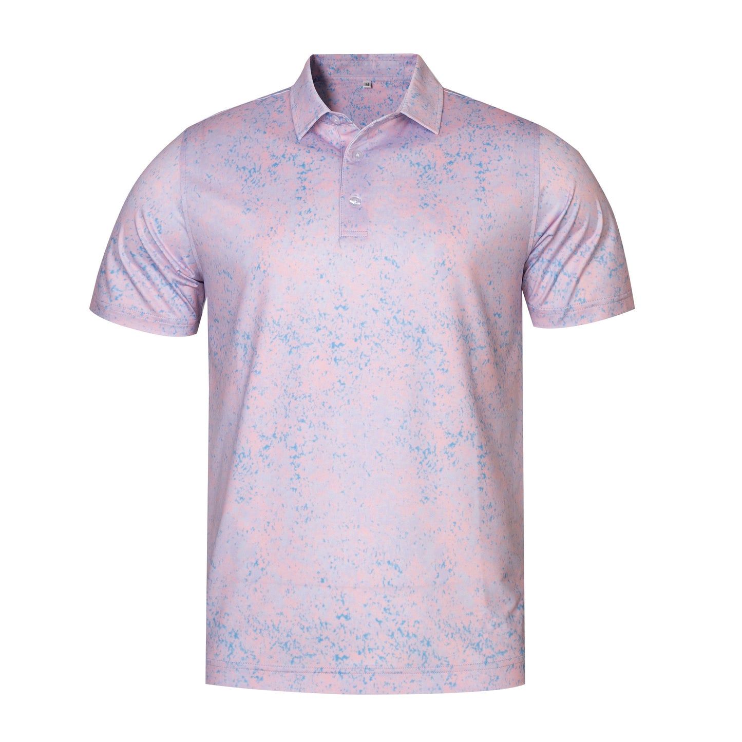 Pink - blue splatter pattern Antimicrobial quick dry slim fit polo shirt