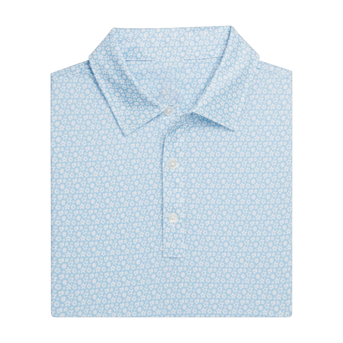 Men's golf polo shirt with blue star and flower prints