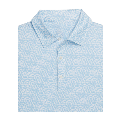 Men's golf polo shirt with blue star and flower prints
