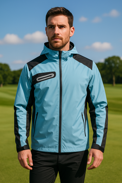 Men's Light Blue & Black Performance Golf Jacket