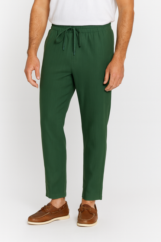 Vintage Green Linen Drawstring Cropped Pants