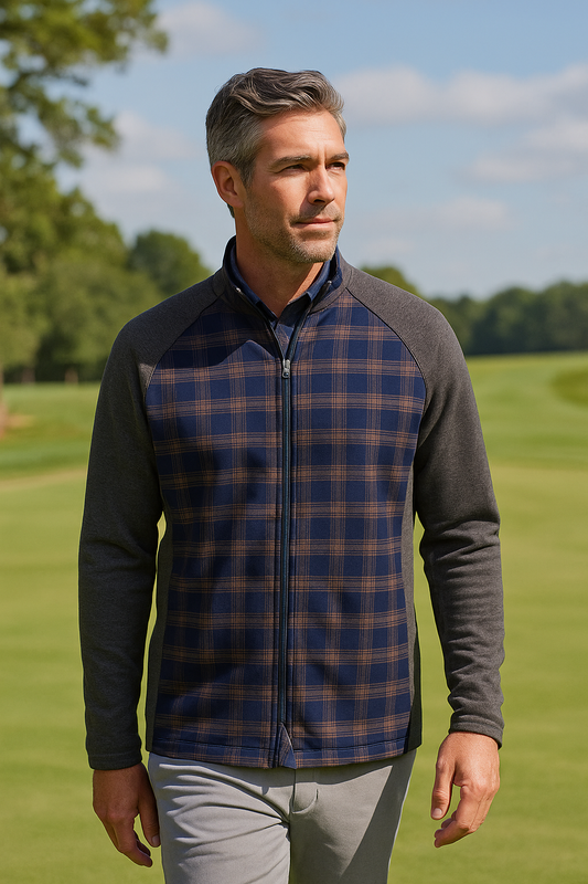 Men's Navy Plaid & Grey Performance Golf Jacket