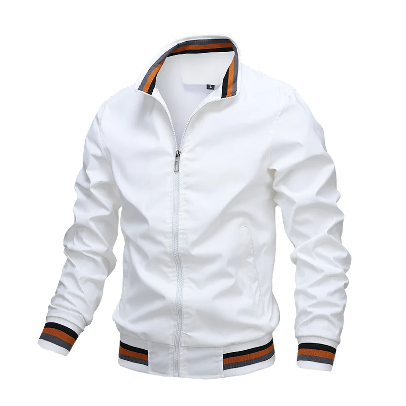 Men's White Retro-Stripe Performance Golf Jacket