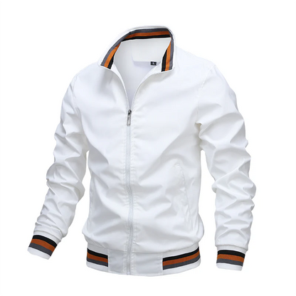 Men's White Retro-Stripe Performance Golf Jacket