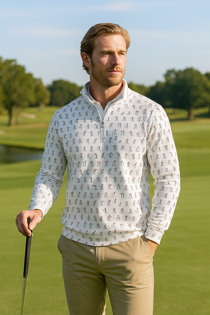 Outrageous & Unique Bachelor Party Polo | Novelty Sexual Position Print Shirt | Men's White Golf Performance Top | Hilarious Golfer Gift