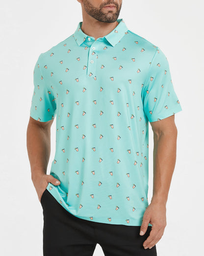 Men's blue summer Iced lemon golf polo shirt
