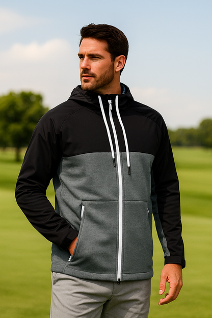 Men's Black & Grey Hybrid Performance Golf Hoodie Jacket
