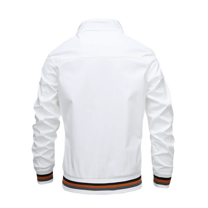 Men's White Retro-Stripe Performance Golf Jacket