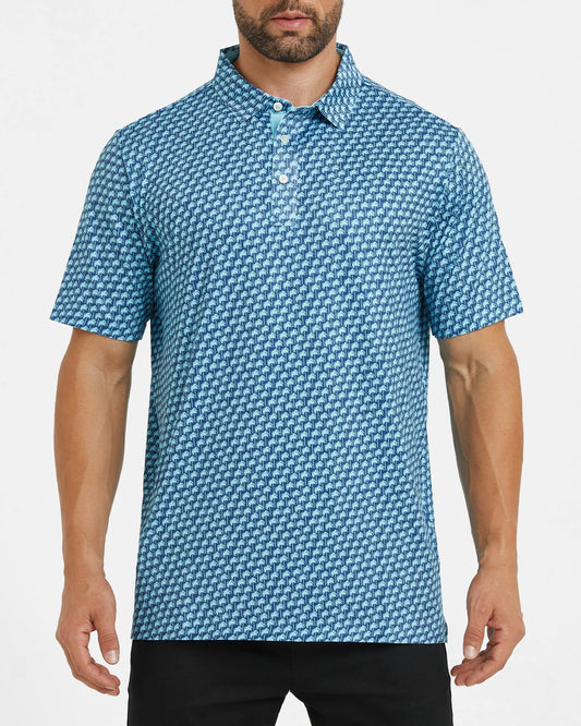 Men's blue Hawaii coconut tree-patterned golf polo shirt