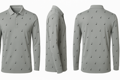 Men's Golf Flag Print Long-Sleeve Performance Polo Shirt