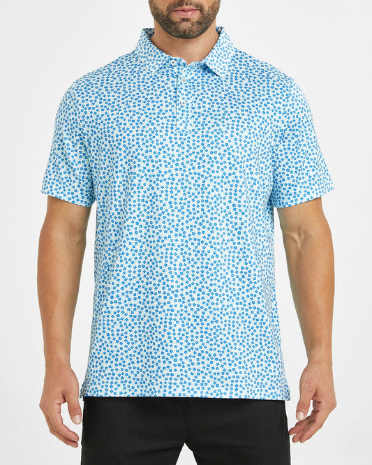 Men's blue flower-printed golf polo shirt