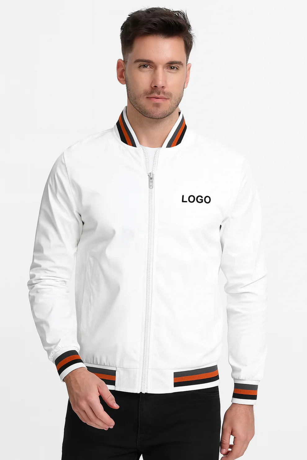 Men's White Retro-Stripe Performance Golf Jacket