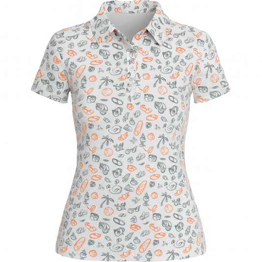 Women's Tropical Shell & Palm Print Performance Polo Shirt