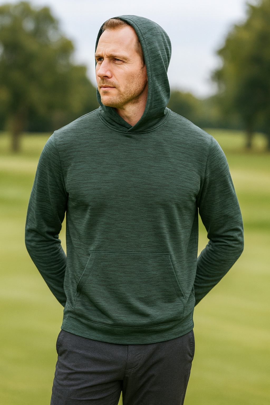 Men's Heathered Golf Hoodie (Forest Green Comfort Series)