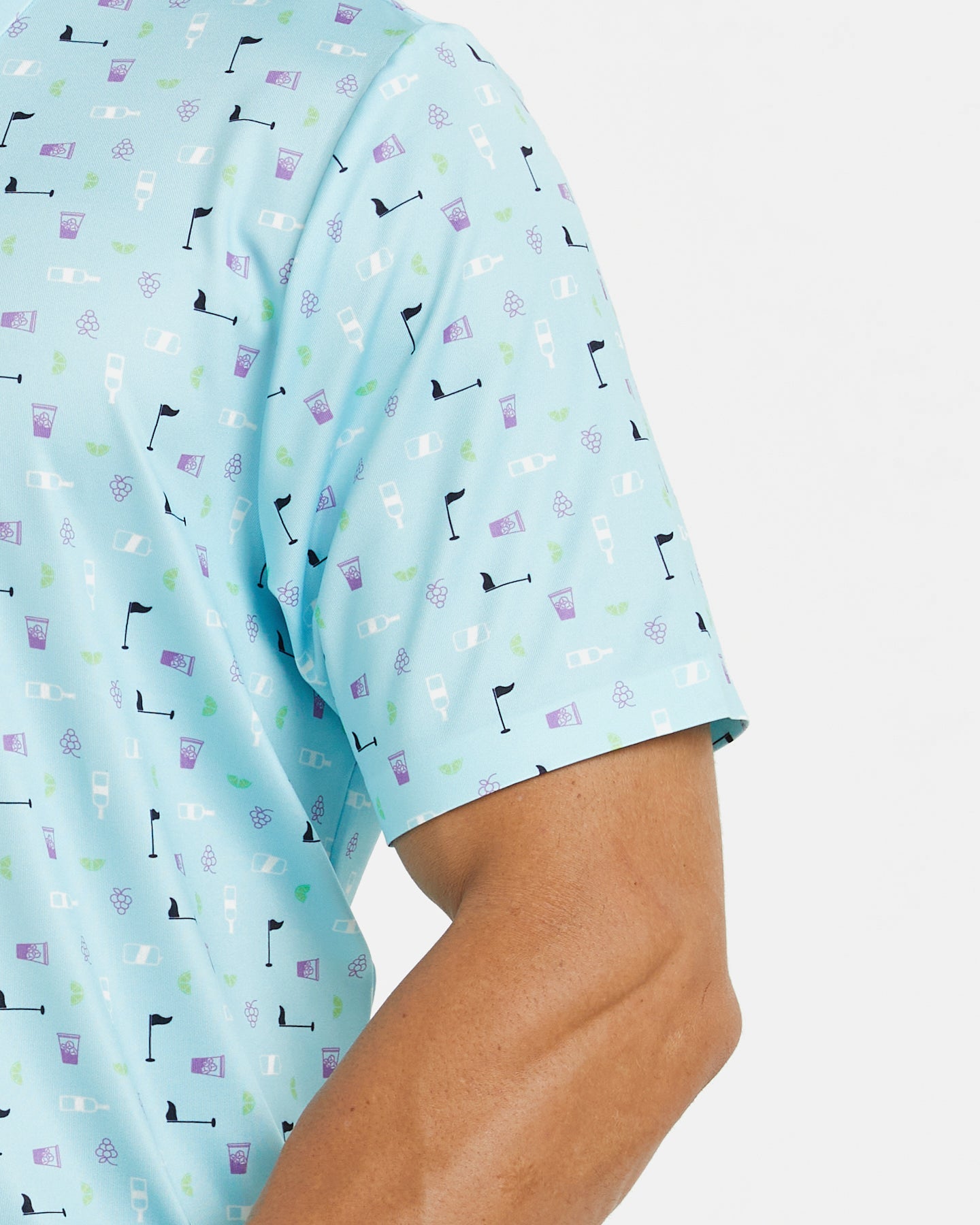 Men's blue polo shirt with golf element prints
