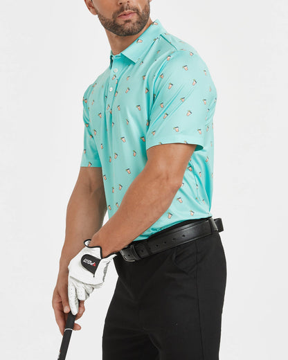 Men's blue summer Iced lemon golf polo shirt